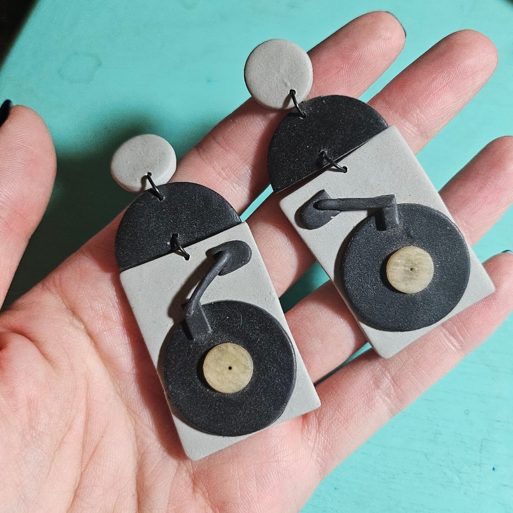 Record and Player Clay Earrings